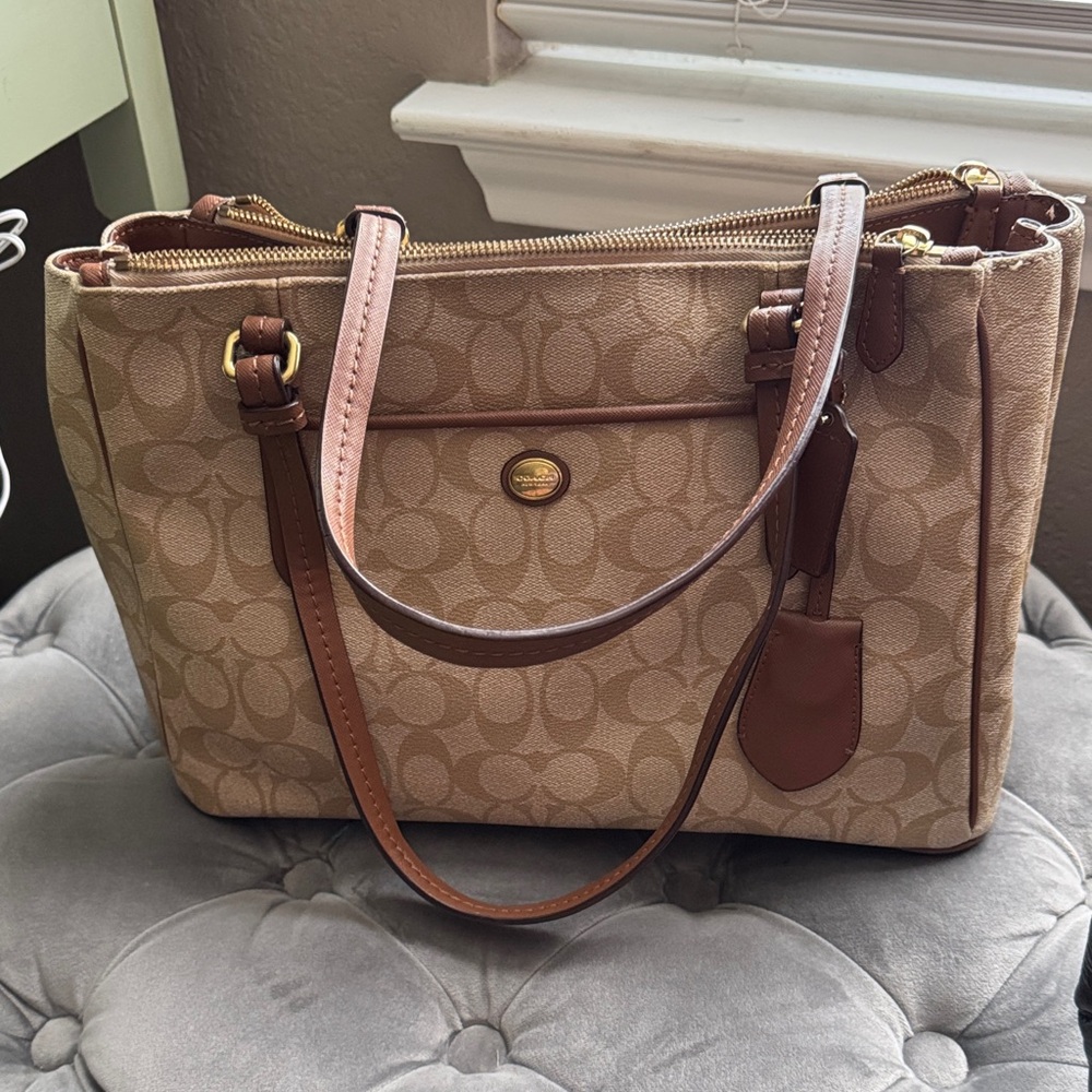 Coach Brown Signature Peyton Tote Shoulder Bag